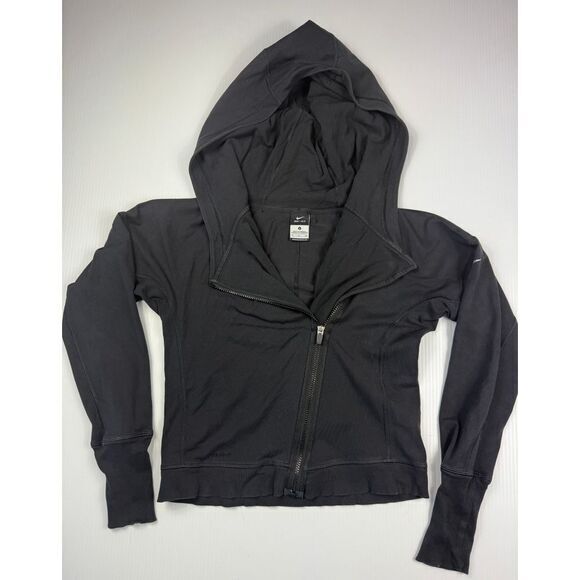 Nike Dri-FIT Black asymmetrical Zip-Up Athletic Hoodie Workout Training Jacket S - Picture 1 of 6